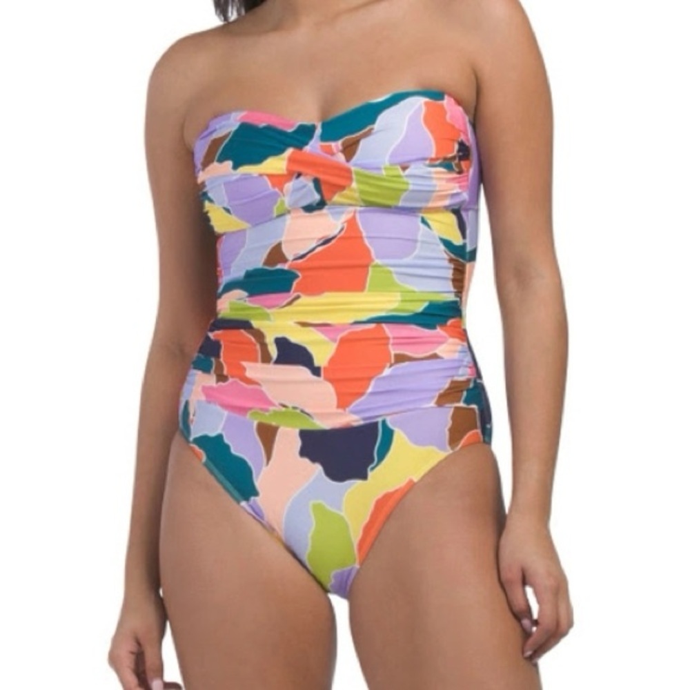 ANNE COLE plus size 14 strapless bandeau tummy control one piece swimsuit NWT
